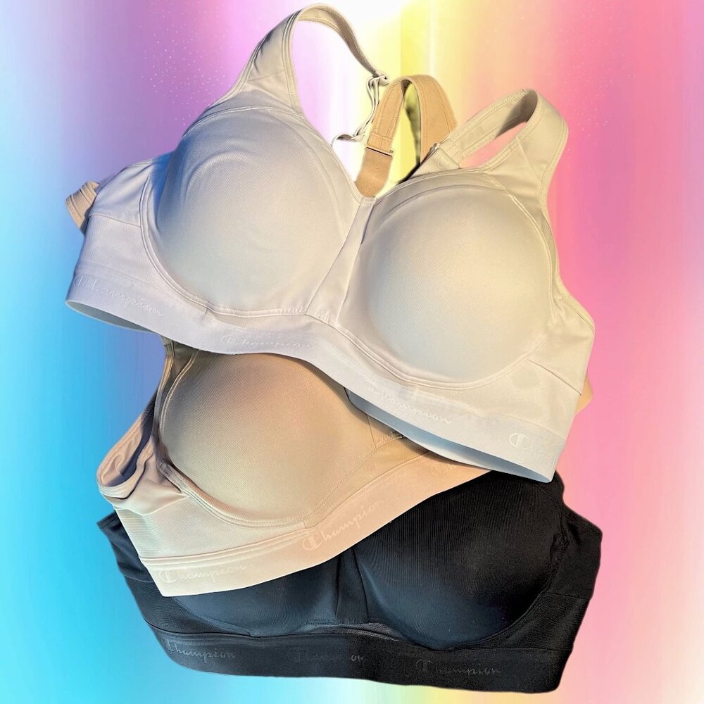 NWOT 3-PACK: Champion Full Support Bras in White, Black, and Tan